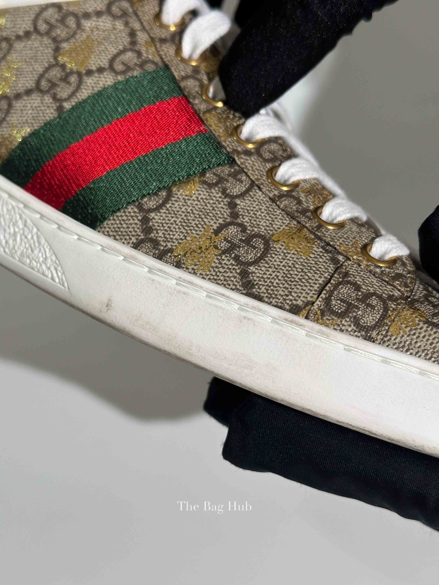 Gucci GG Supreme Monogram Bees Ace Web Sneakers Size 37.5