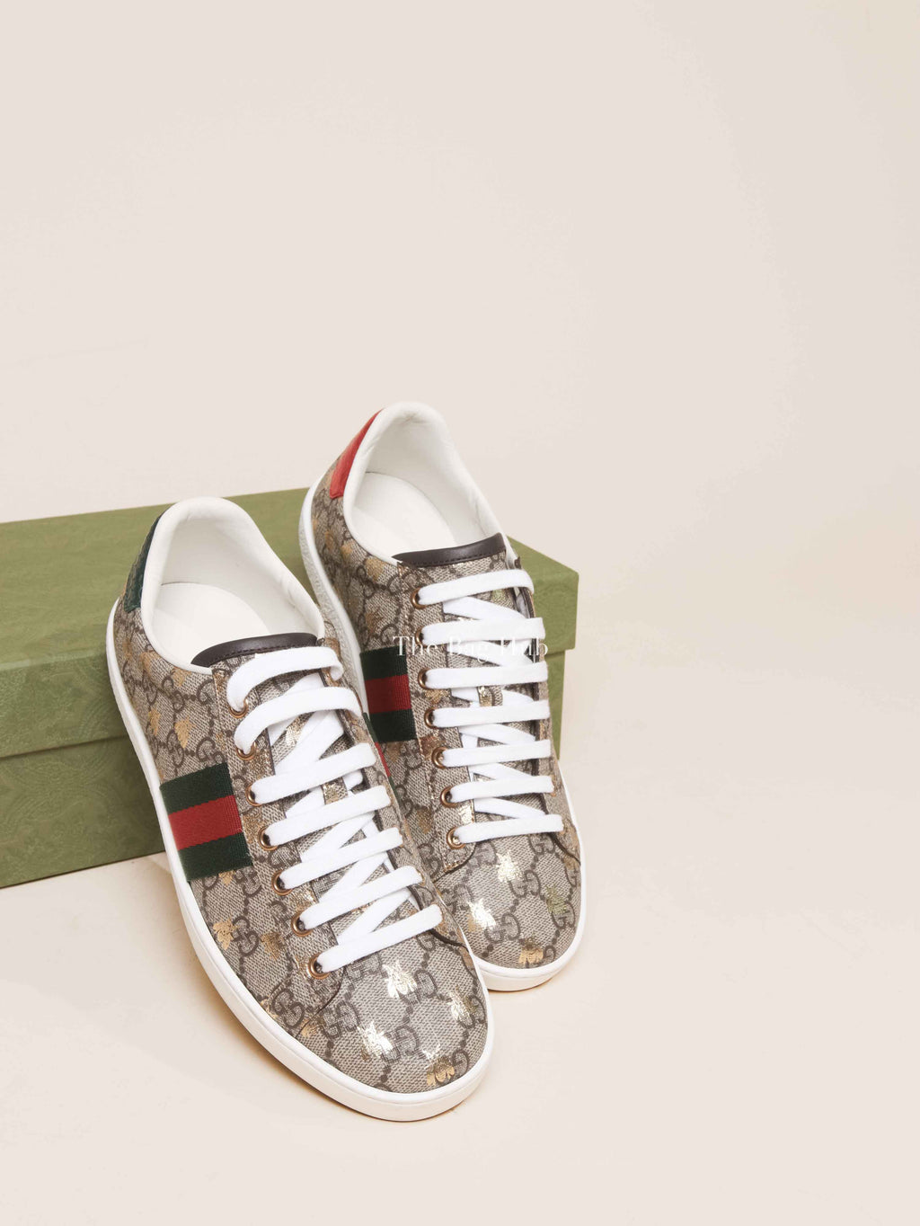 Gucci GG Supreme Monogram Bees Ace Web Sneakers Size 37.5