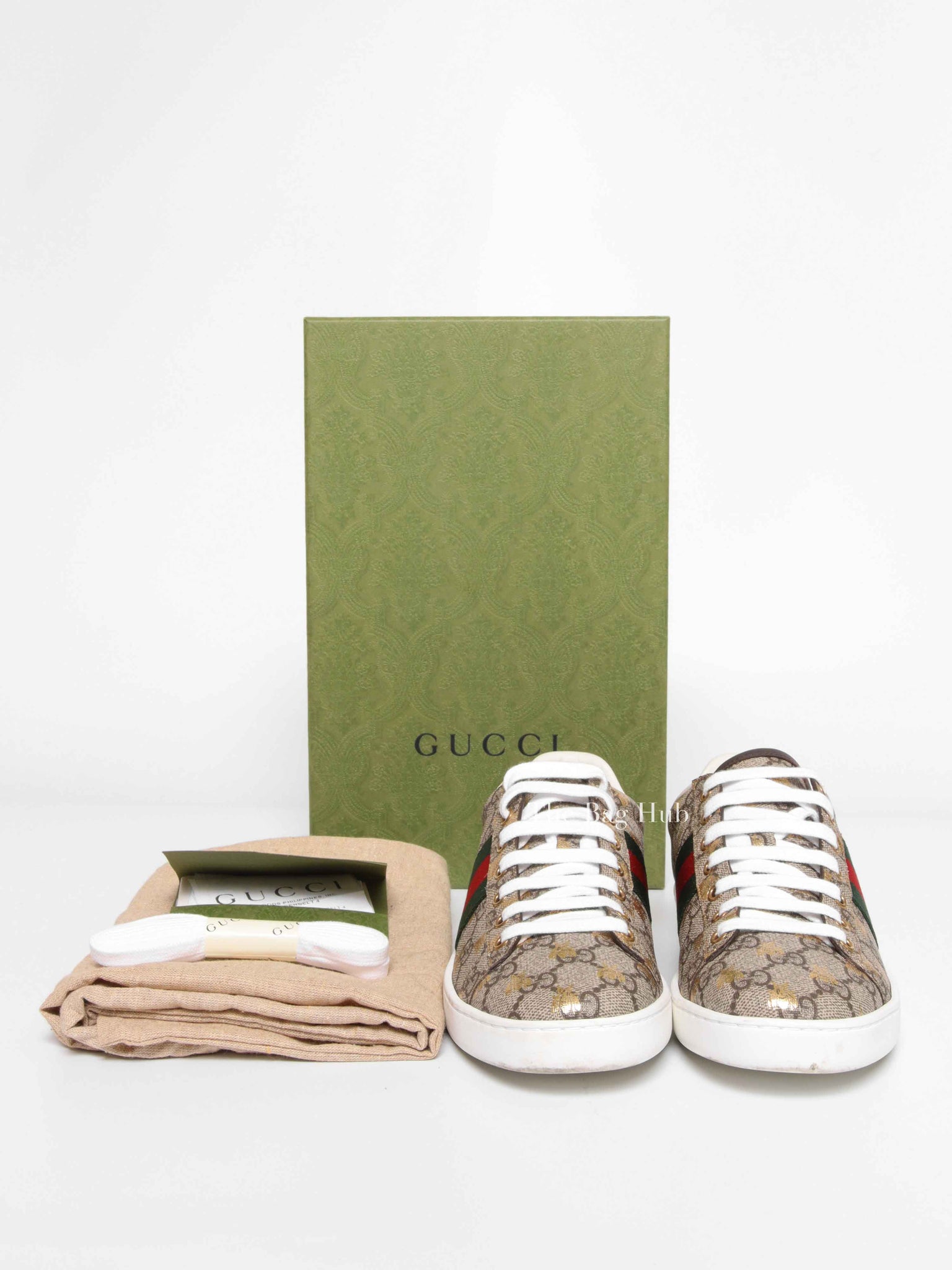 Gucci GG Supreme Monogram Bees Ace Web Sneakers Size 37.5