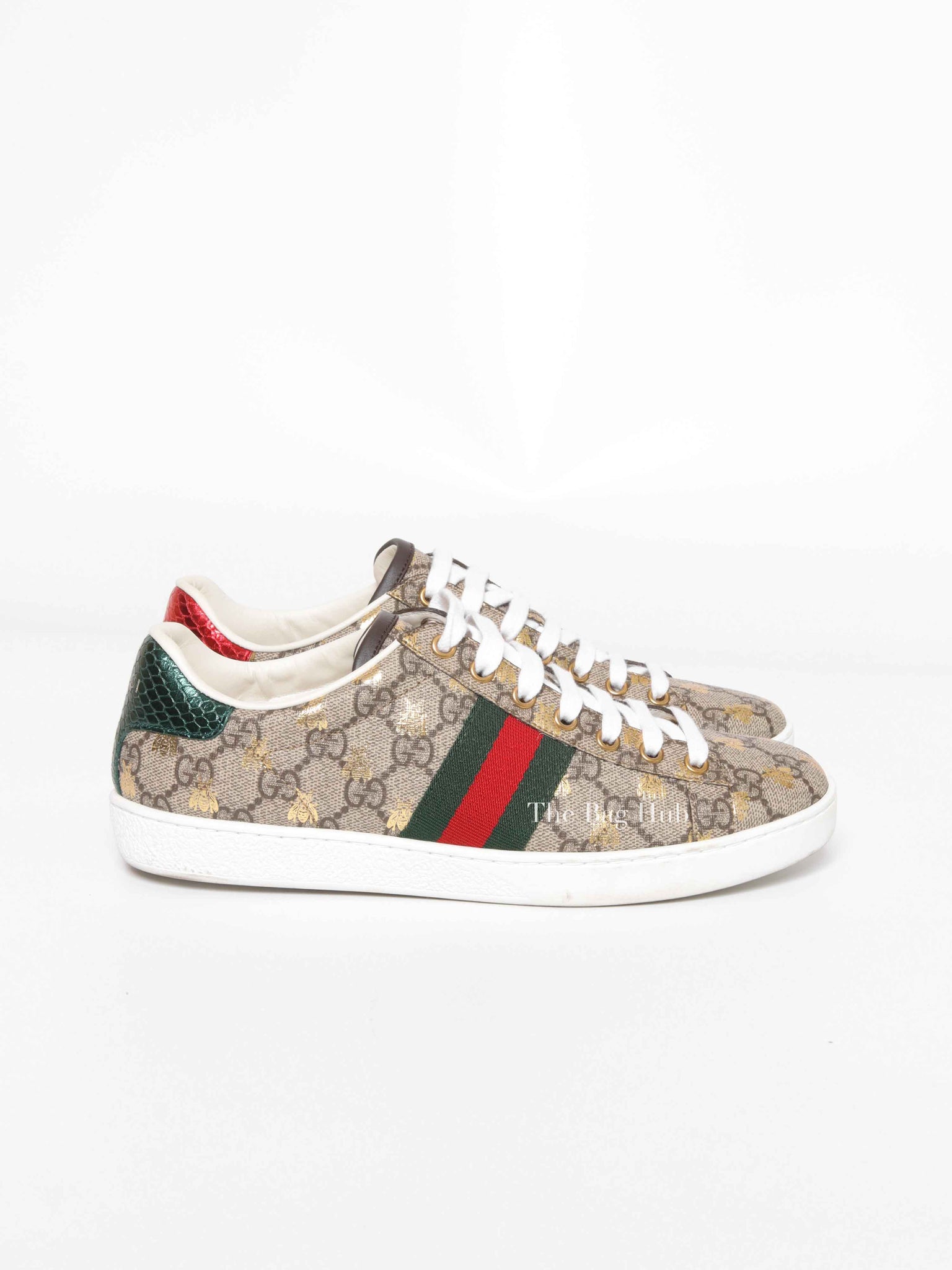 Gucci GG Supreme Monogram Bees Ace Web Sneakers Size 37.5