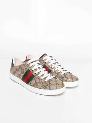 Gucci GG Supreme Monogram Bees Ace Web Sneakers Size 37.5