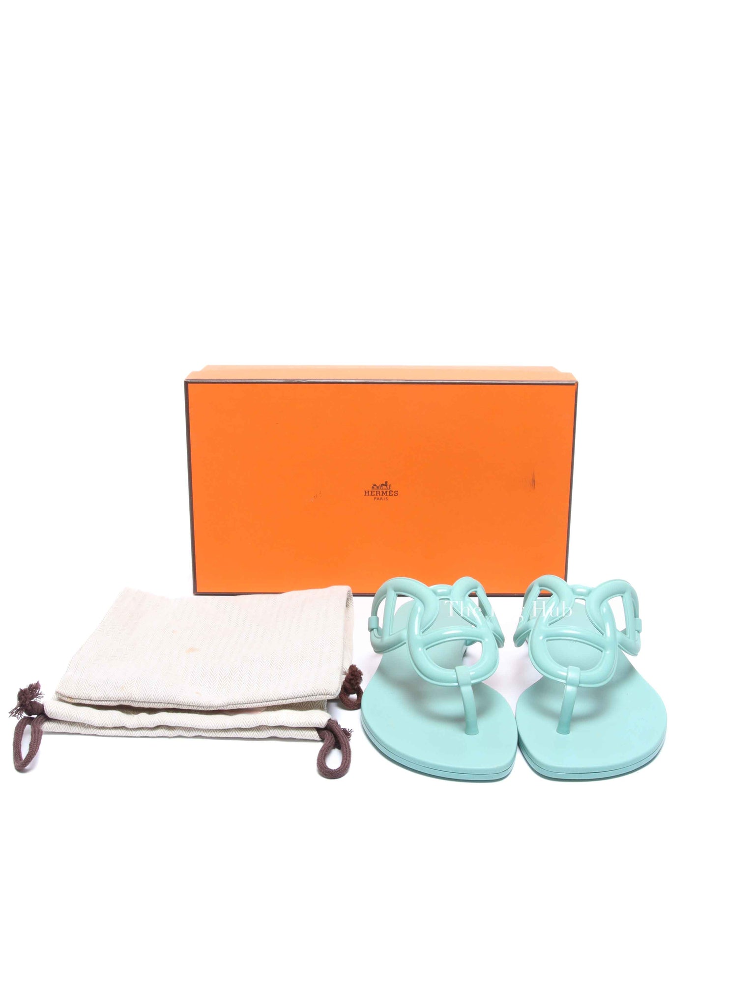 Hermes Vert Embrun Egerie Rubber Sandals Size 37