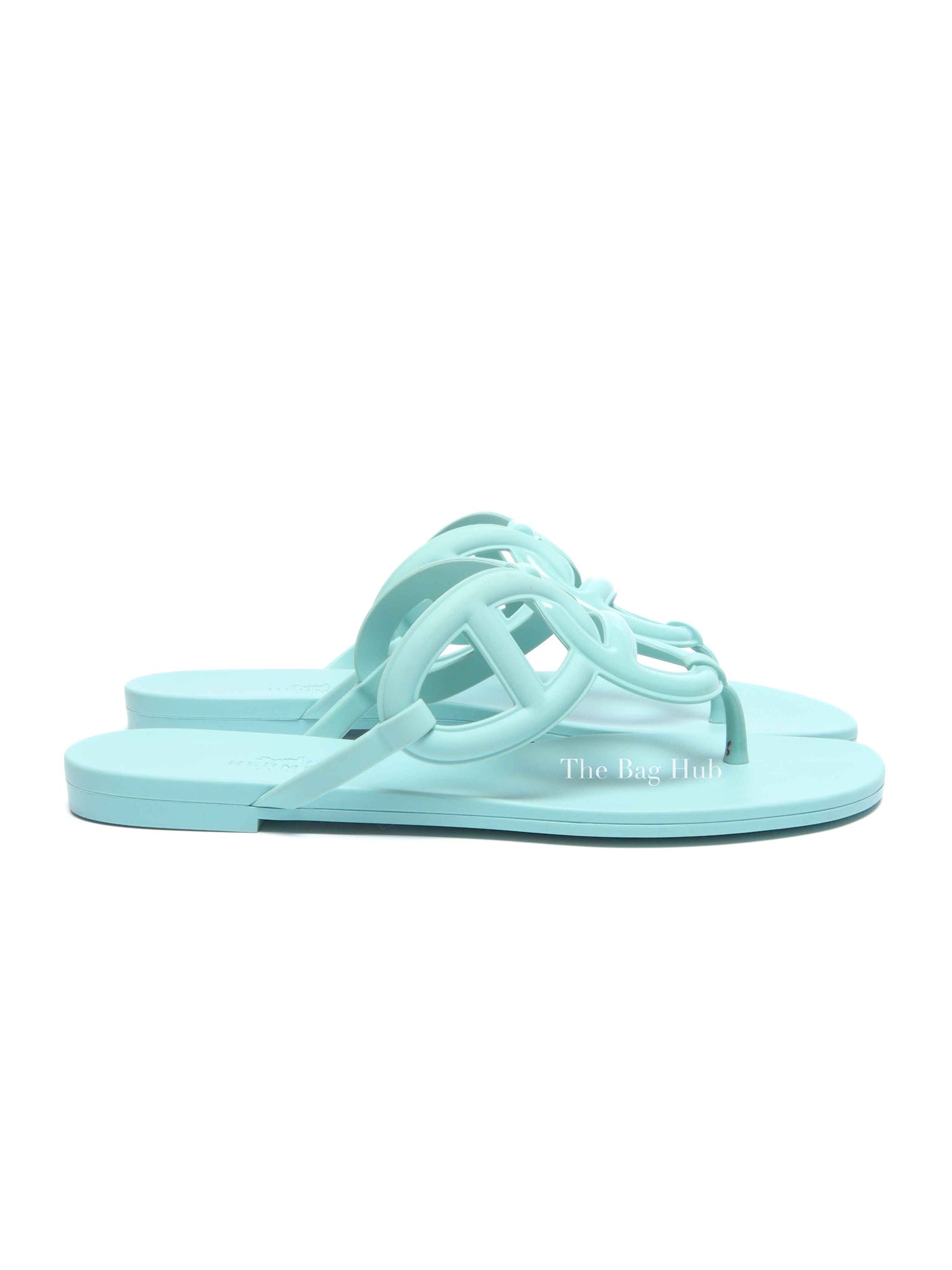 Hermes Vert Embrun Egerie Rubber Sandals Size 37