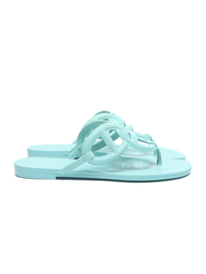 Hermes Vert Embrun Egerie Rubber Sandals Size 37