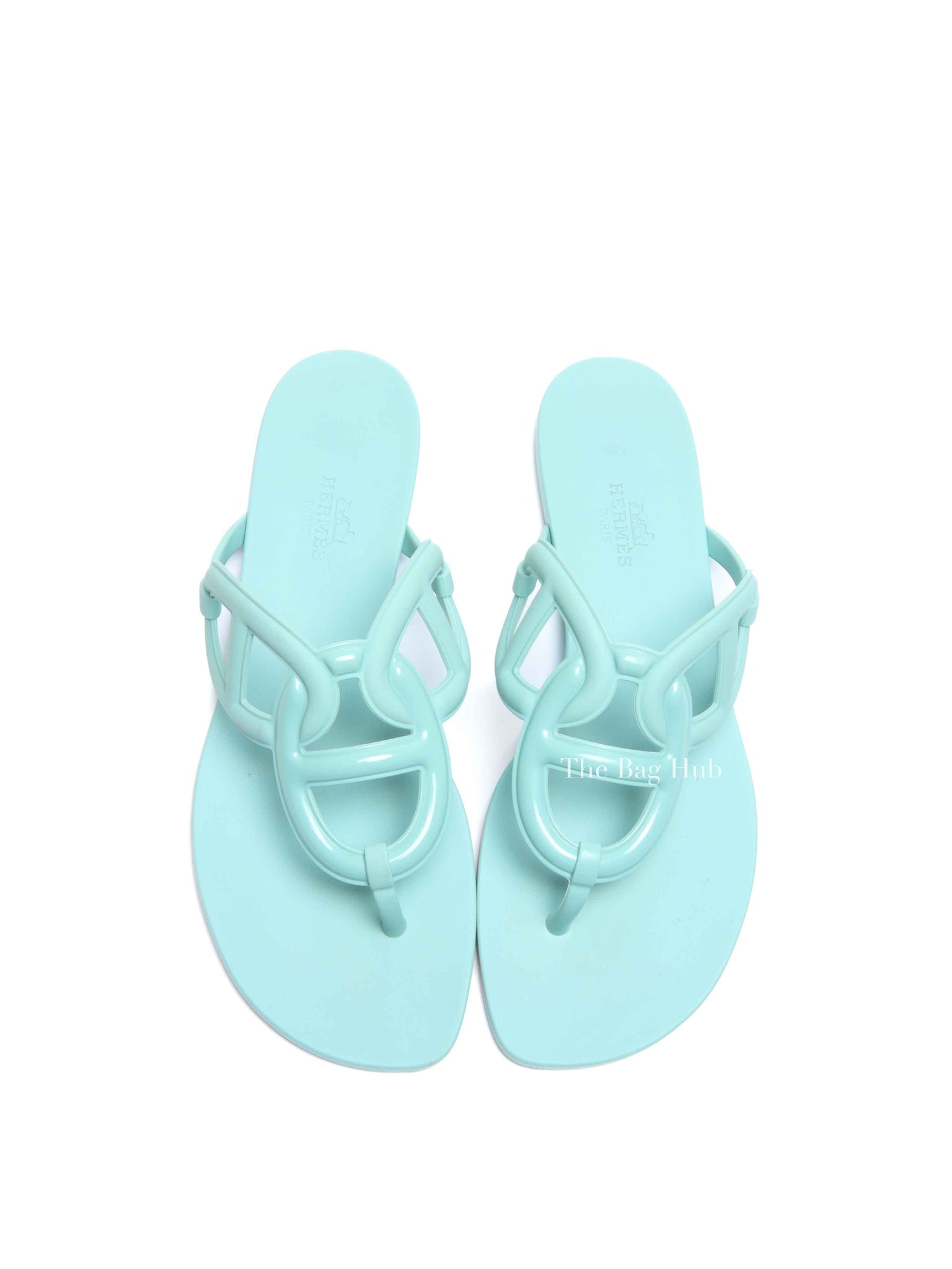 Hermes Vert Embrun Egerie Rubber Sandals Size 37