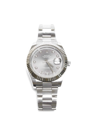 Rolex Stainless Steel Rhodium Dial Diamond Hour Marker Datejust II 41mm Watch