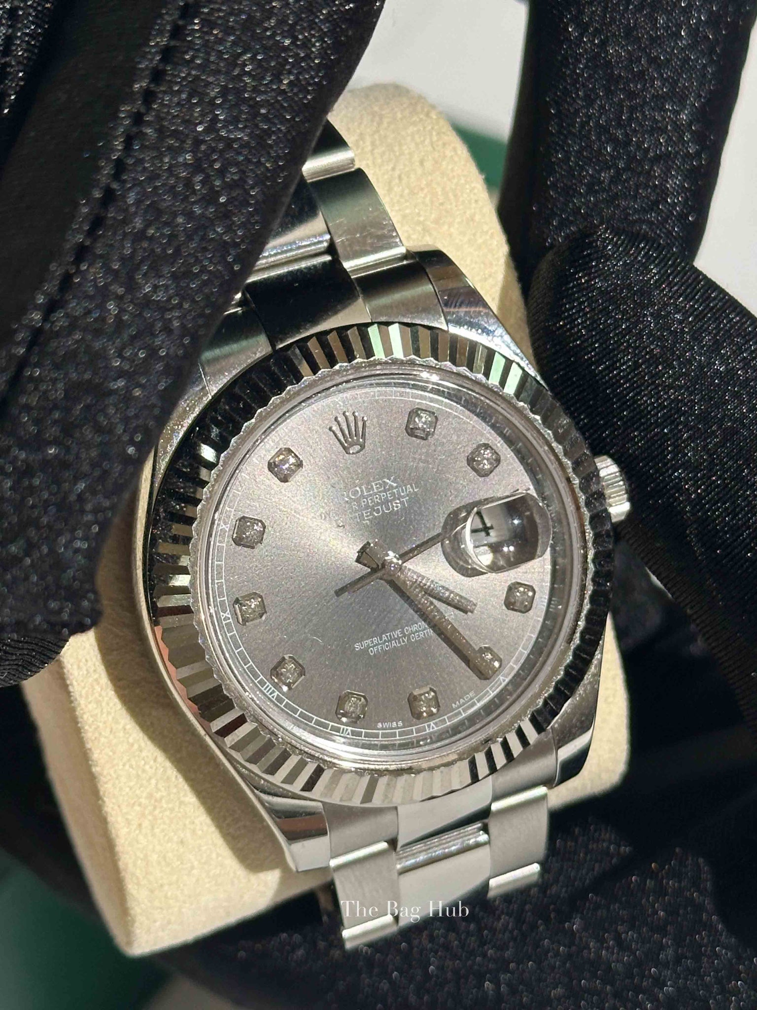 Rolex Stainless Steel Rhodium Dial Diamond Hour Marker Datejust II 41mm Watch