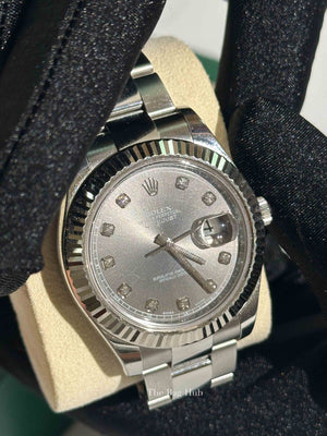 Rolex Stainless Steel Rhodium Dial Diamond Hour Marker Datejust II 41mm Watch