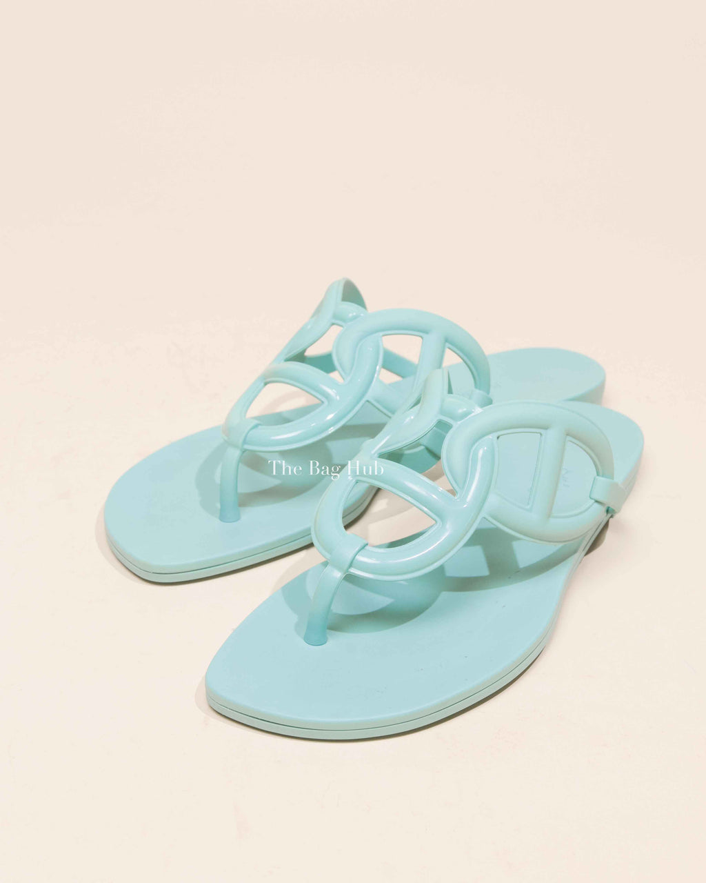 Hermes Vert Embrun Egerie Rubber Sandals Size 37