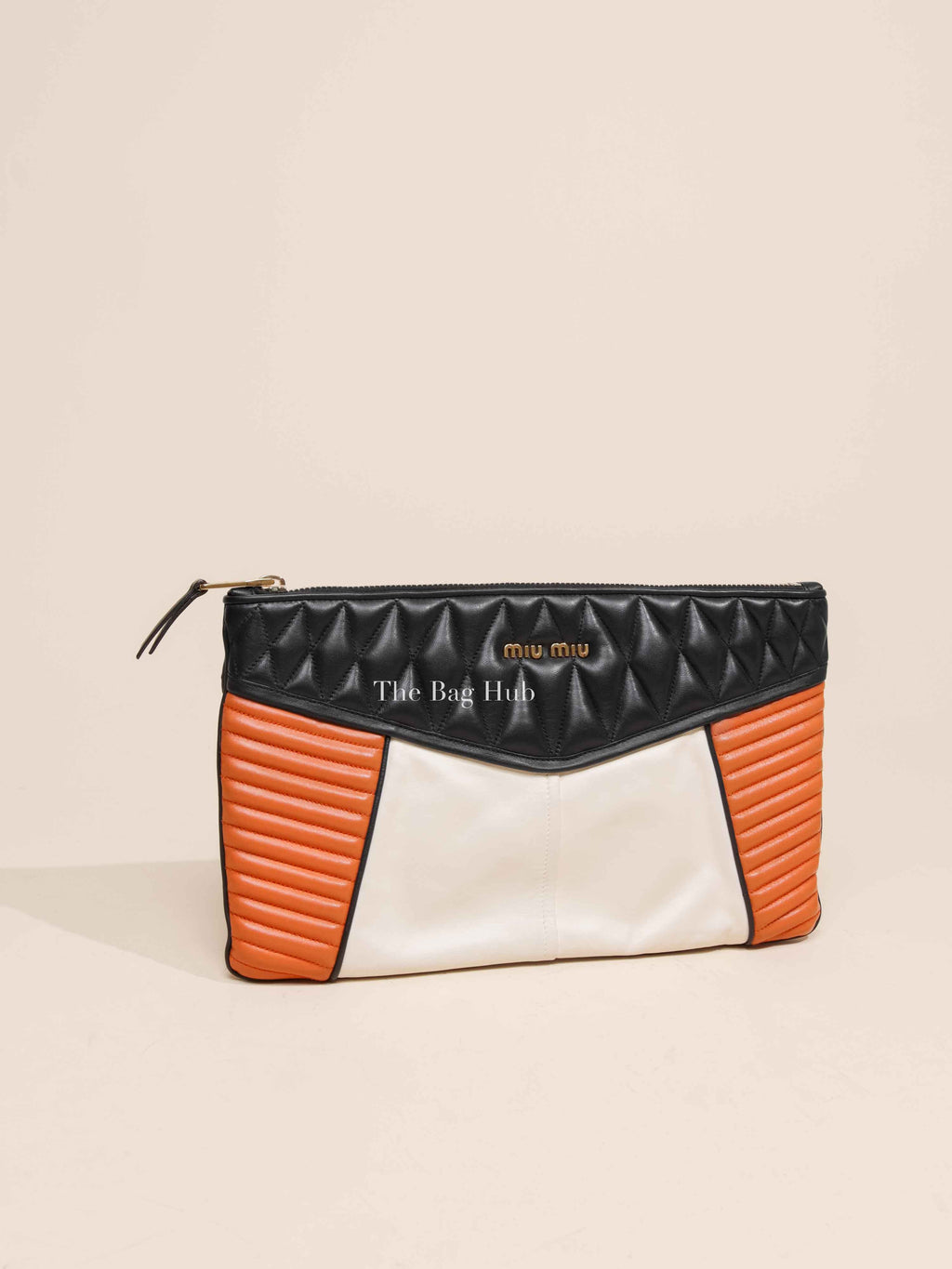 Miu Miu Black/White/Orange Leather Clutch Bag