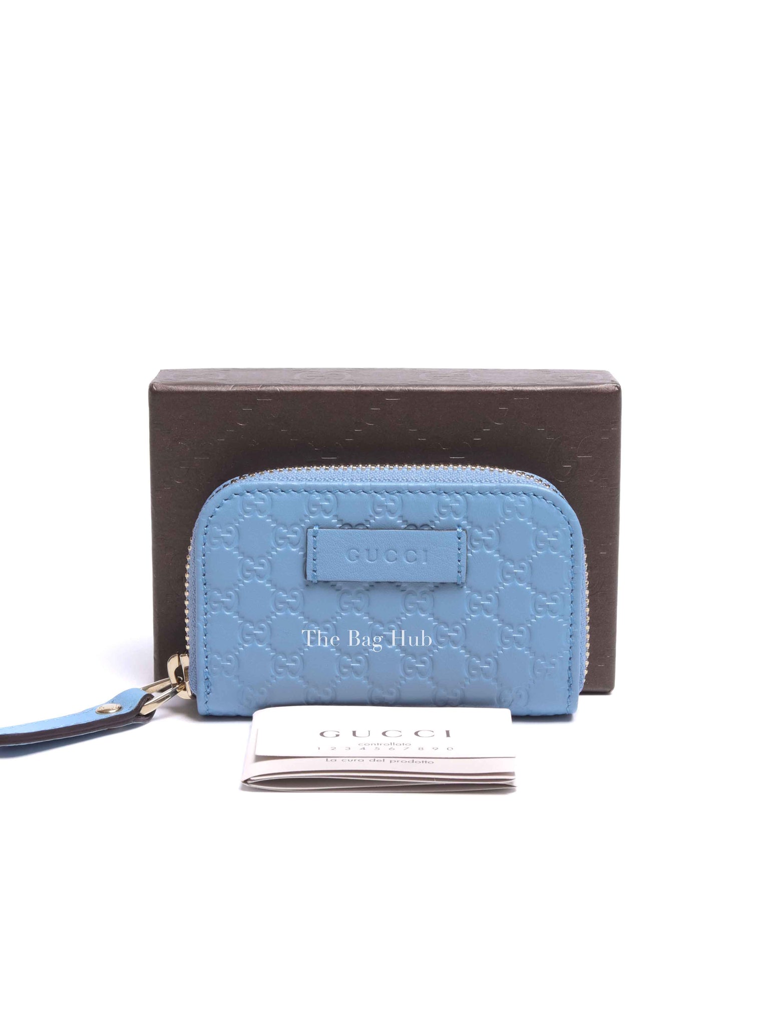 Gucci Light Blue Leather Microguccissima Coin Case