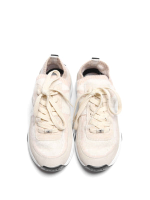 Chanel Grey/Beige Suede and Knit Fabric CC Low Top Sneakers Size 37.5