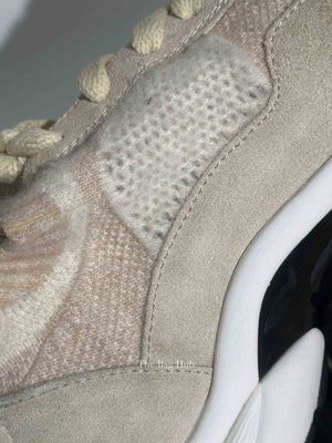 Chanel Grey/Beige Suede and Knit Fabric CC Low Top Sneakers Size 37.5