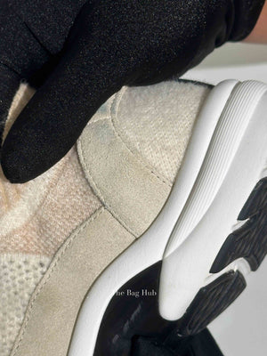 Chanel Grey/Beige Suede and Knit Fabric CC Low Top Sneakers Size 37.5