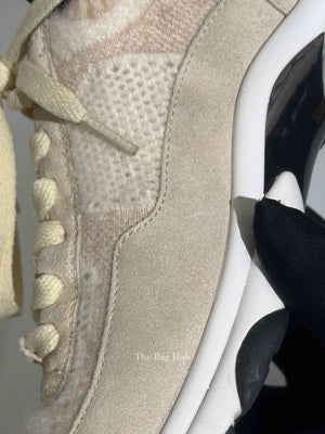 Chanel Grey/Beige Suede and Knit Fabric CC Low Top Sneakers Size 37.5