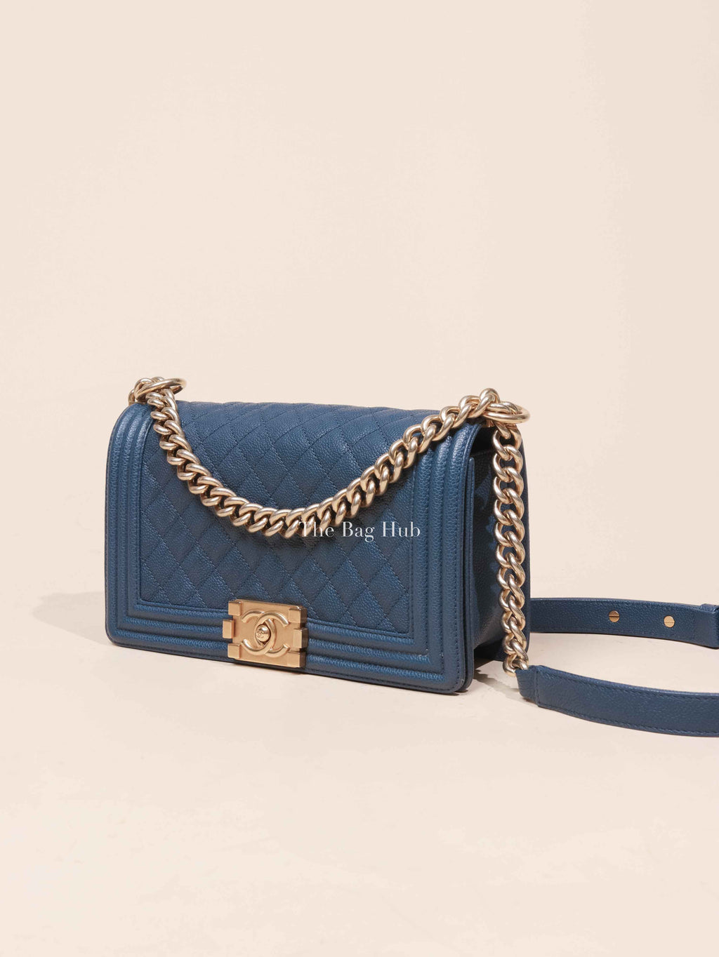 Chanel Blue Caviar Leather Le Boy Chain Medium Shoulder Bag