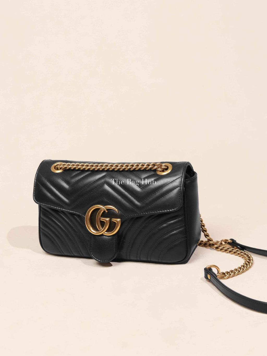 Gucci Black Leather GG Marmont Medium Shoulder Bag