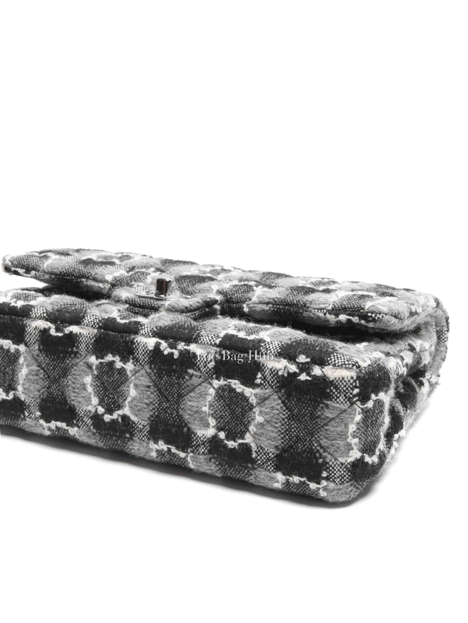 Chanel Black/Gray/White Tweed Medium Double Flap SHW