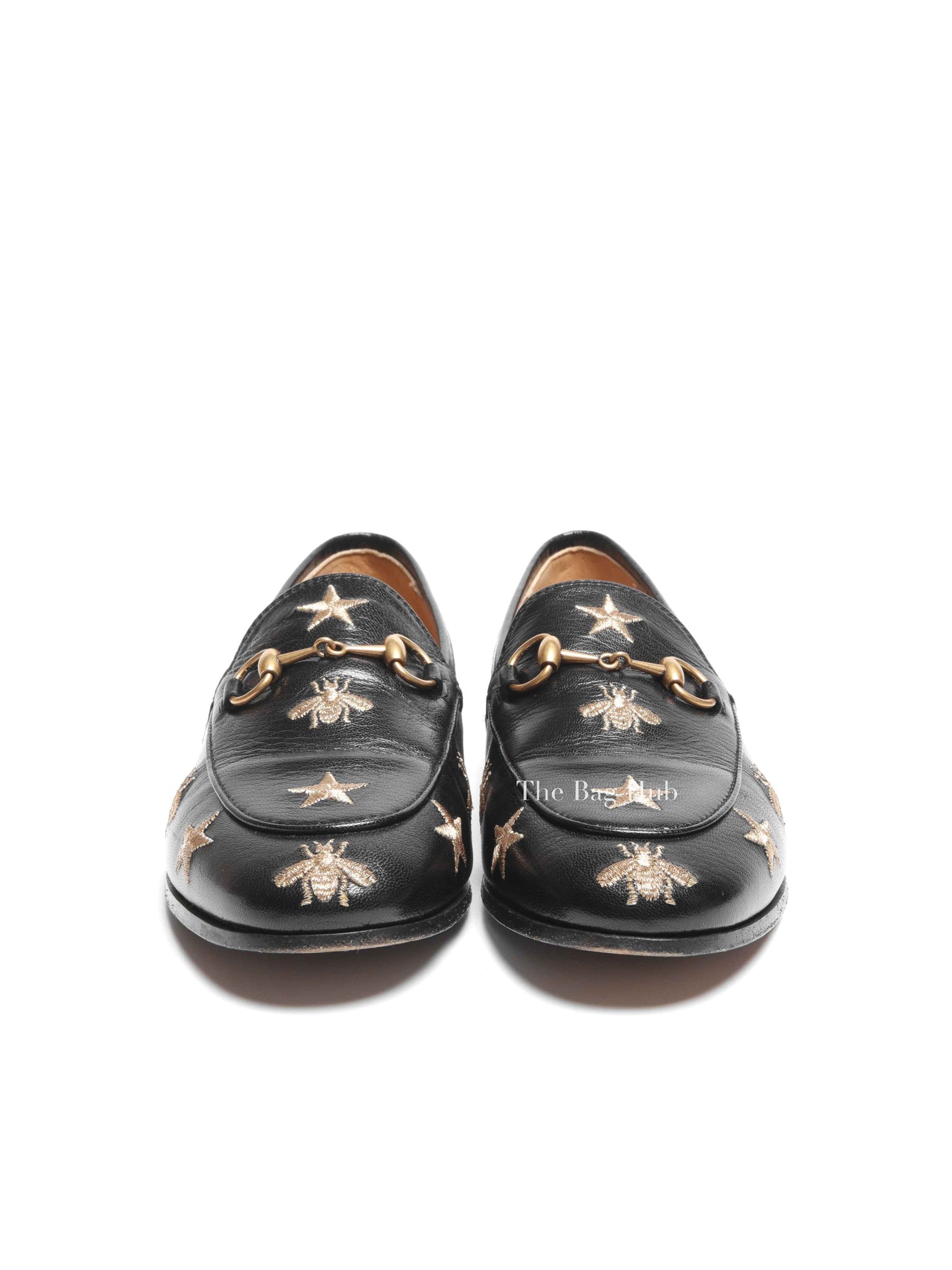 Gucci Black Leather Bee Jordaan Loafers Size 36