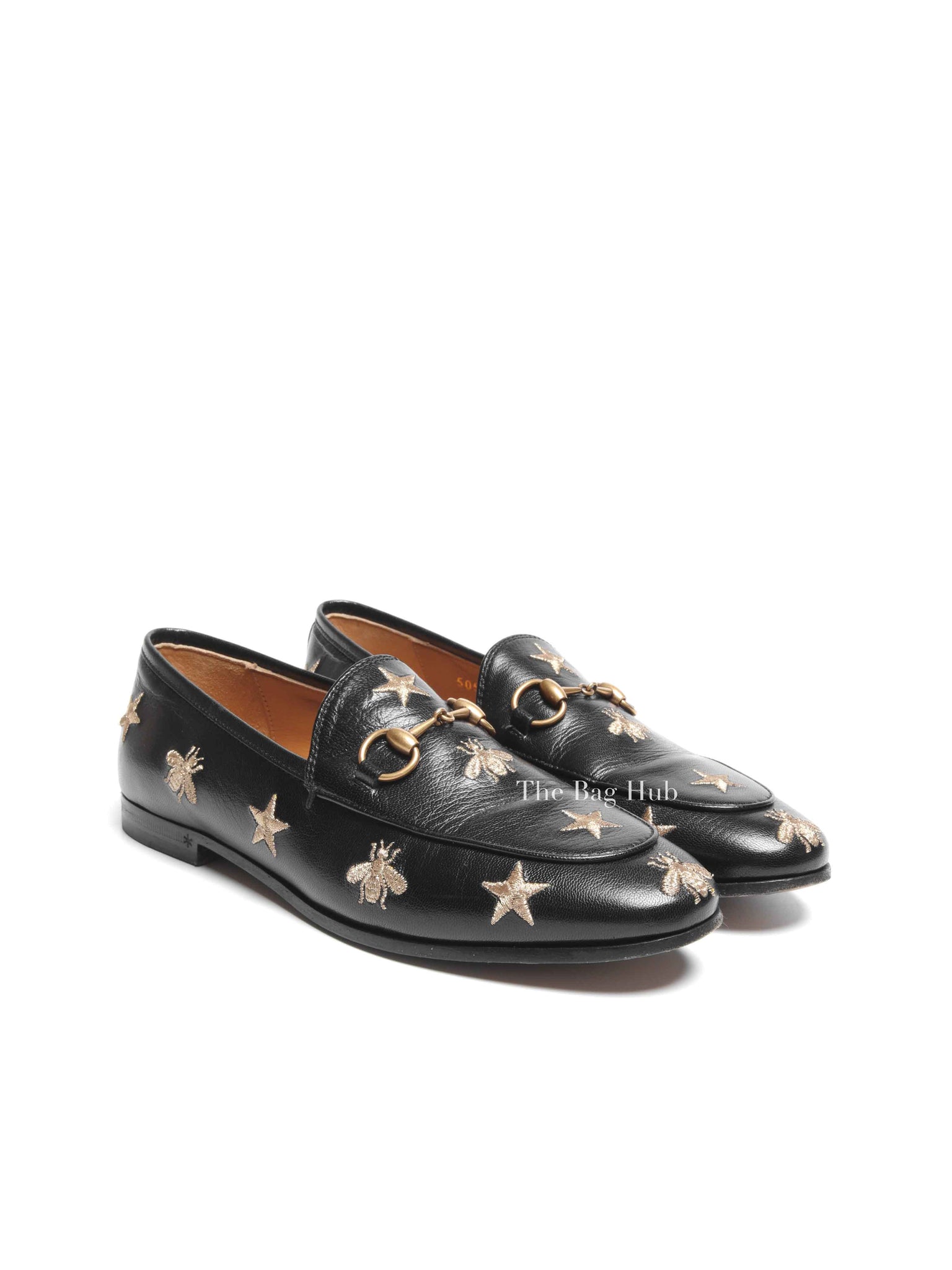 Gucci Black Leather Bee Jordaan Loafers Size 36