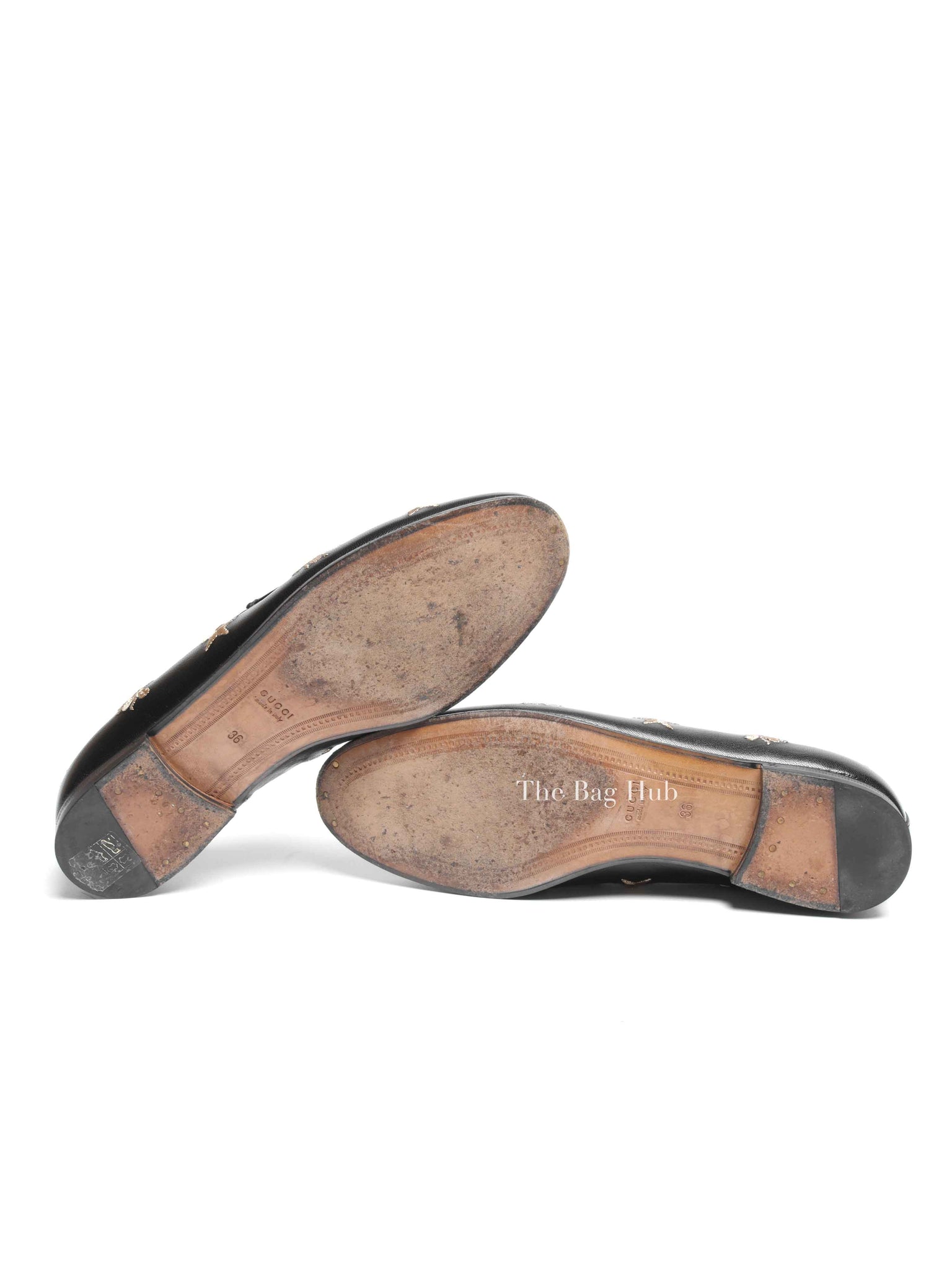 Gucci Black Leather Bee Jordaan Loafers Size 36