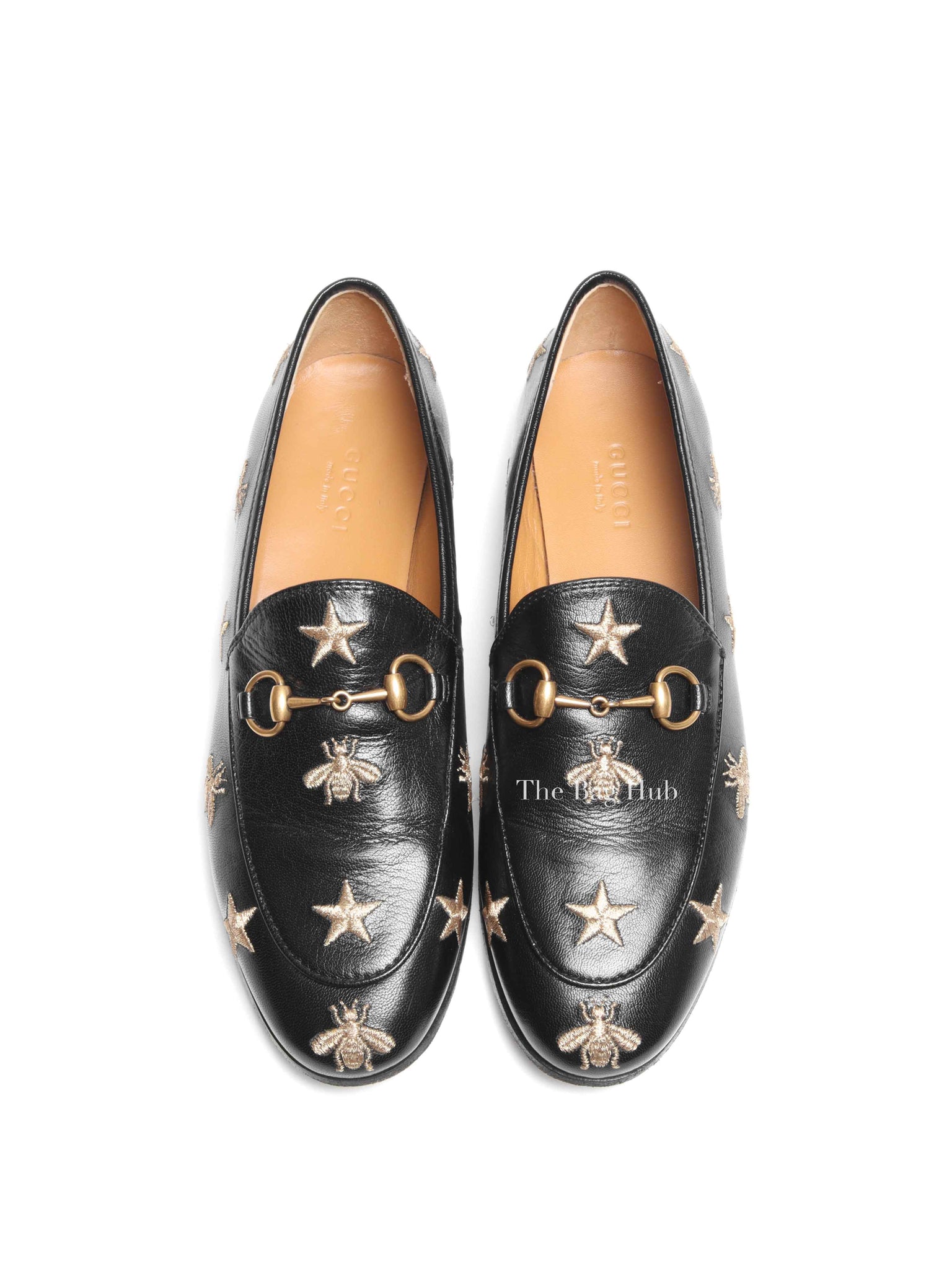 Gucci Black Leather Bee Jordaan Loafers Size 36