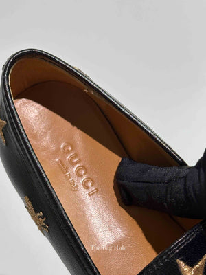 Gucci Black Leather Bee Jordaan Loafers Size 36
