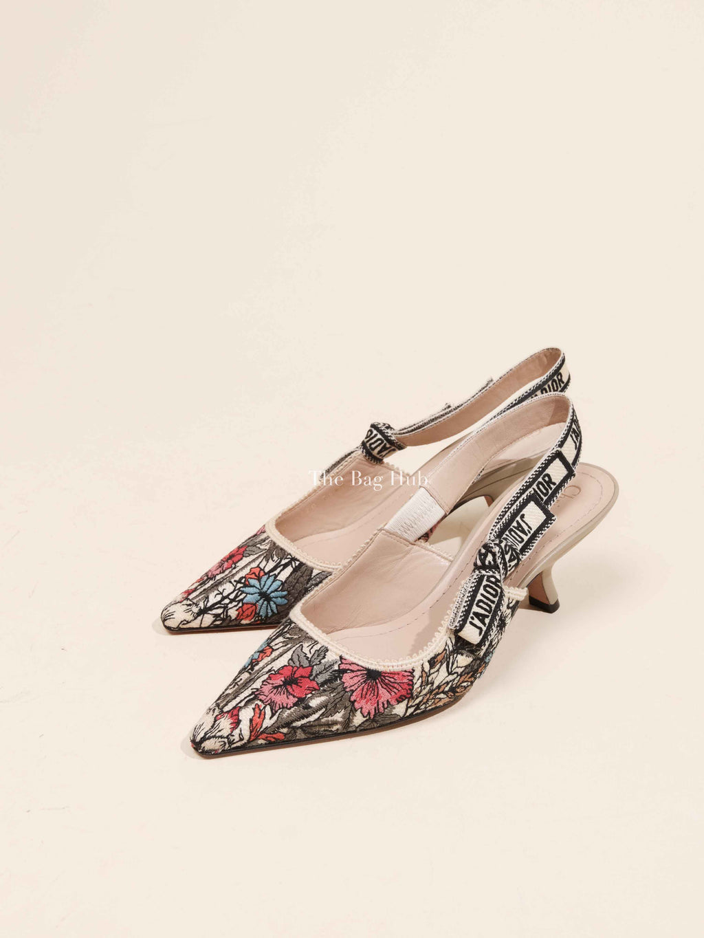 Christian Dior Multicolor Floral Embroidered Canvas J'adior Slingback Pumps Size 35.5D