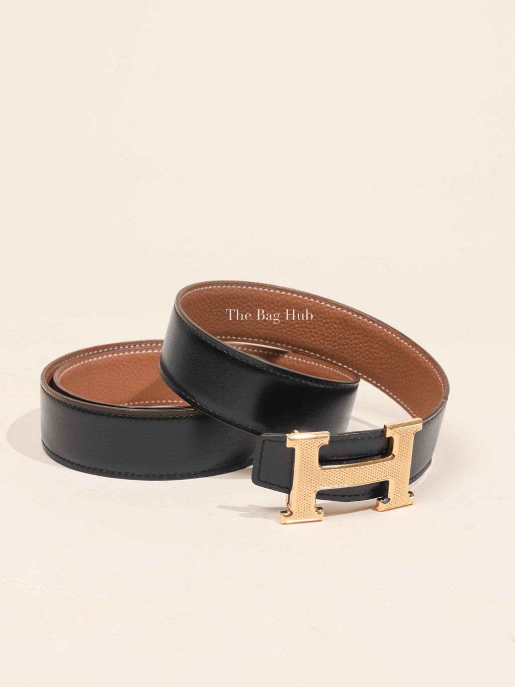 Hermes Black/Gold Box/Togo Leather H Buckle Reversible Belt 105cm