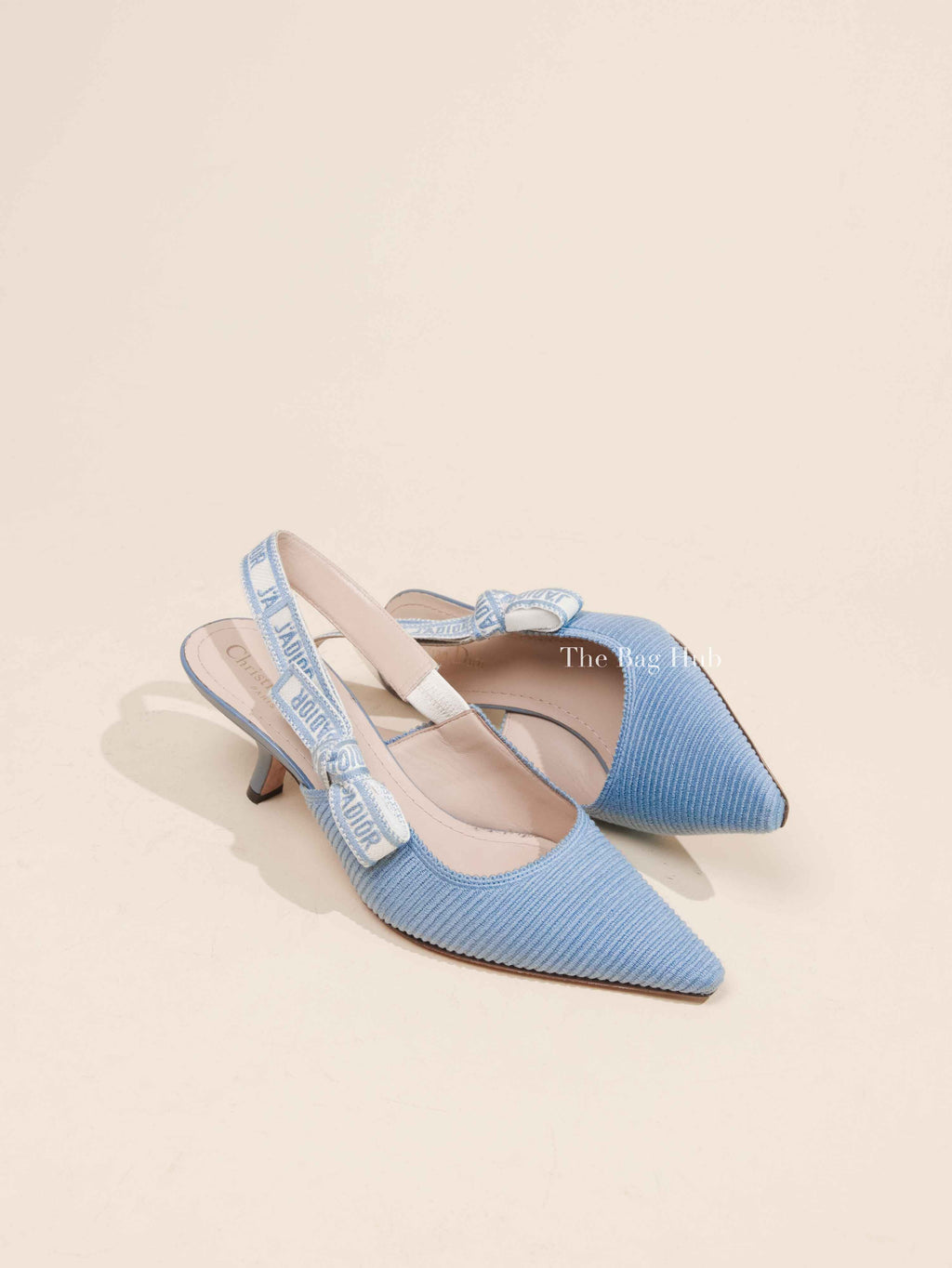 Dior Bleu Pastel Technical Fabric J'adior Slingback Kitten Heels Size 38