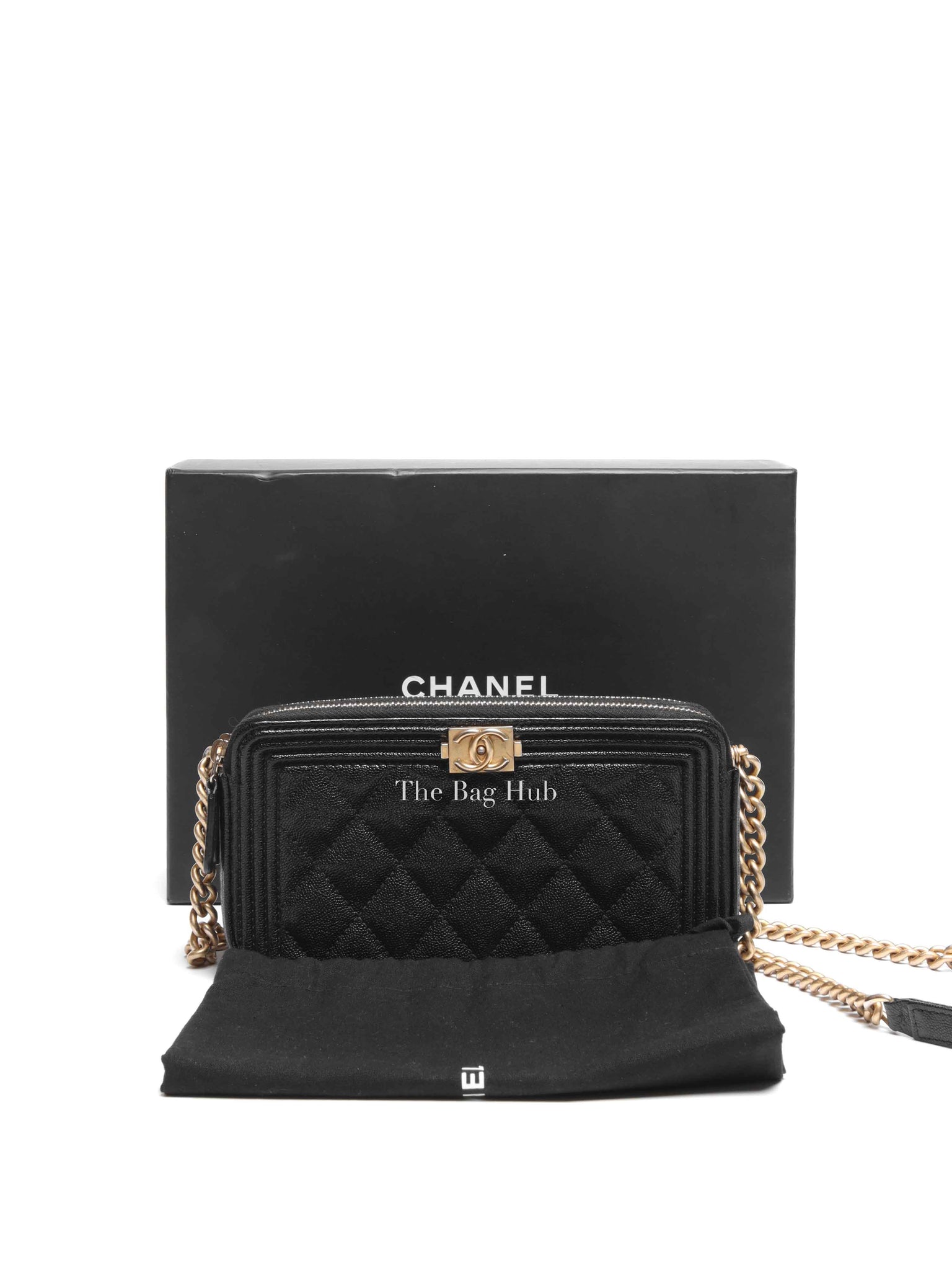 Chanel Black Quilted Leather Boy Chain Clutch Bag GHW