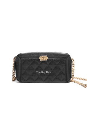 Chanel Black Quilted Leather Boy Chain Clutch Bag GHW