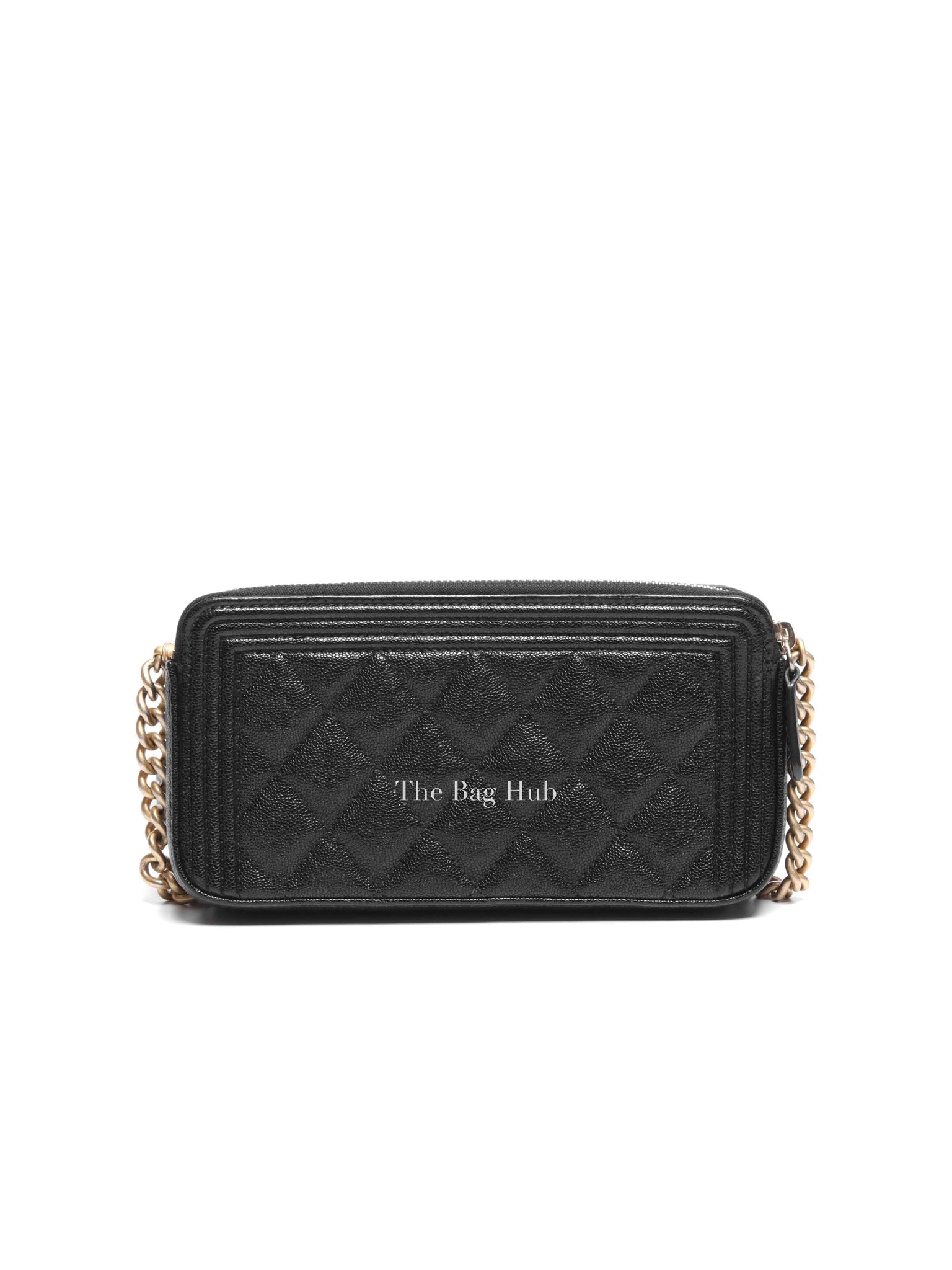 Chanel Black Quilted Leather Boy Chain Clutch Bag GHW