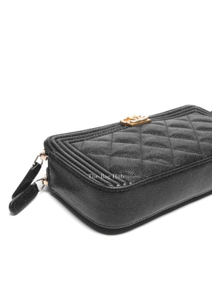 Chanel Black Quilted Leather Boy Chain Clutch Bag GHW