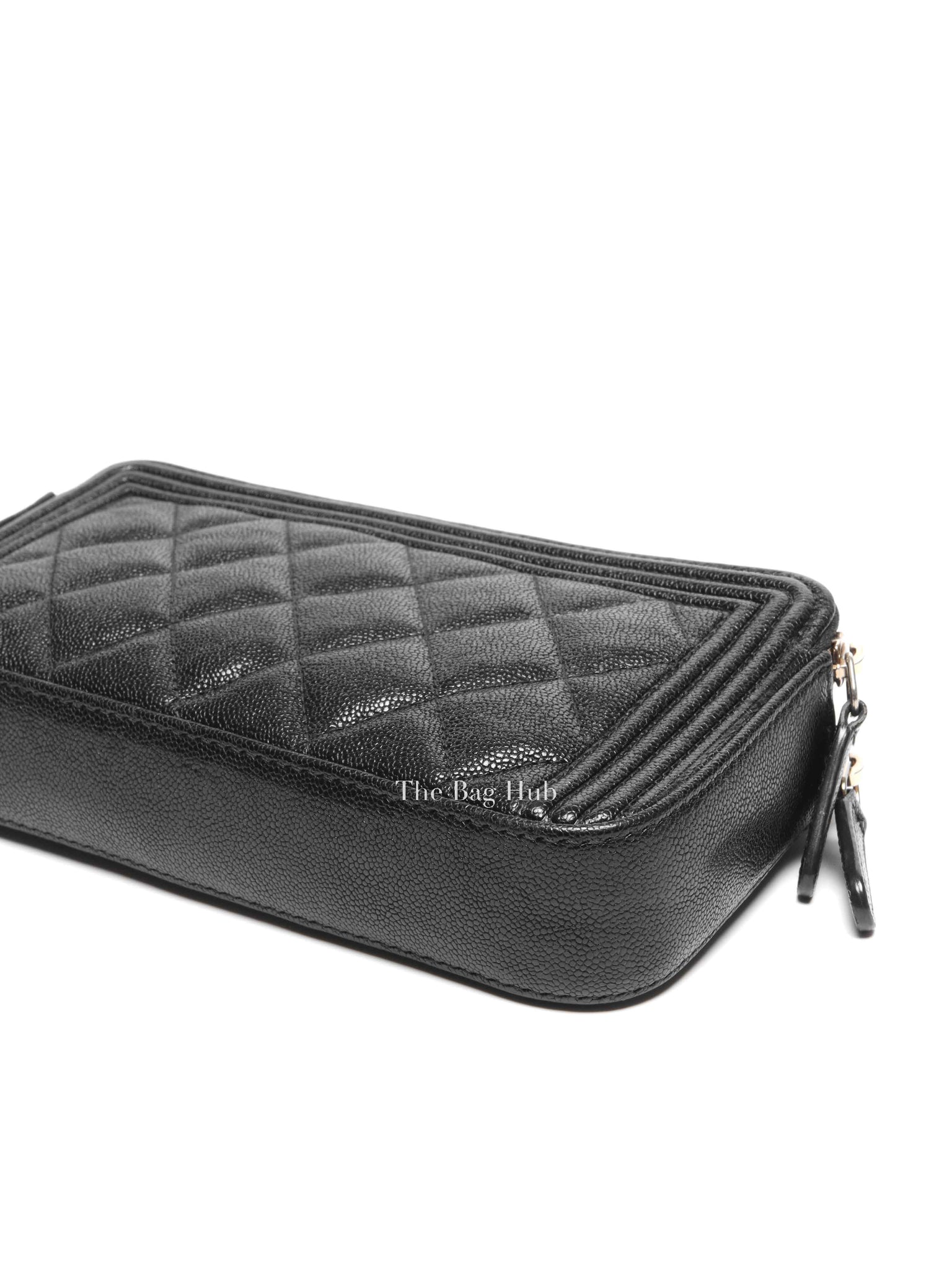 Chanel Black Quilted Leather Boy Chain Clutch Bag GHW