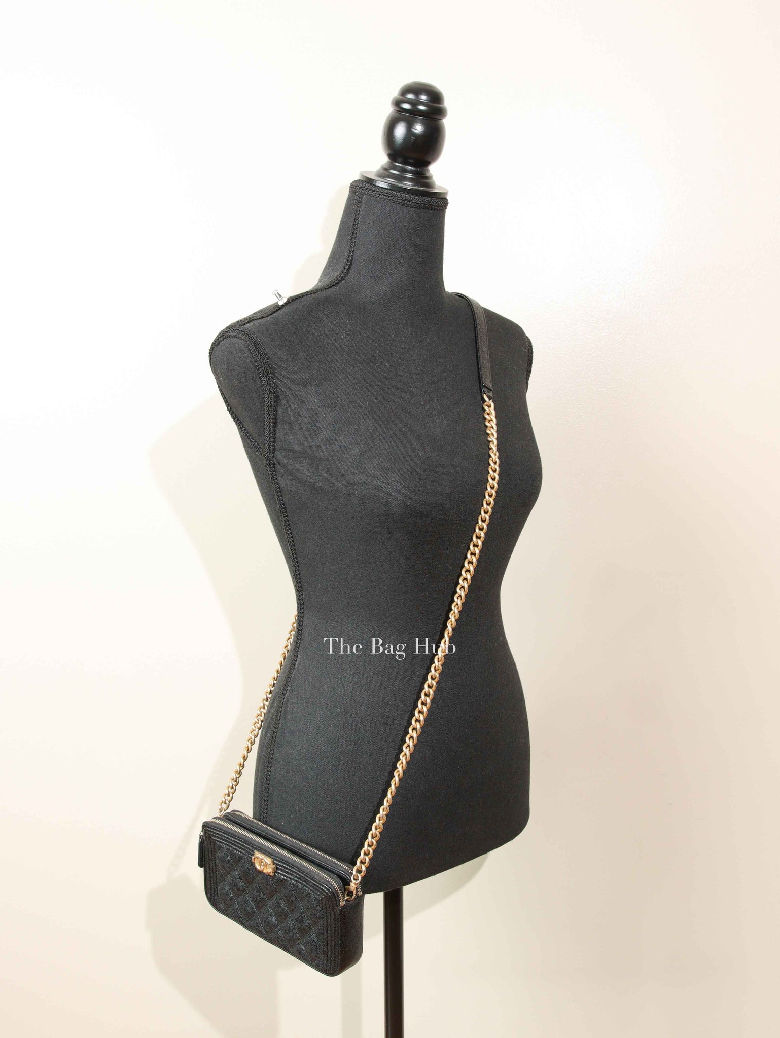 Chanel Black Quilted Leather Boy Chain Clutch Bag GHW