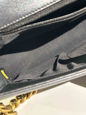 Chanel Black Quilted Leather Boy Chain Clutch Bag GHW