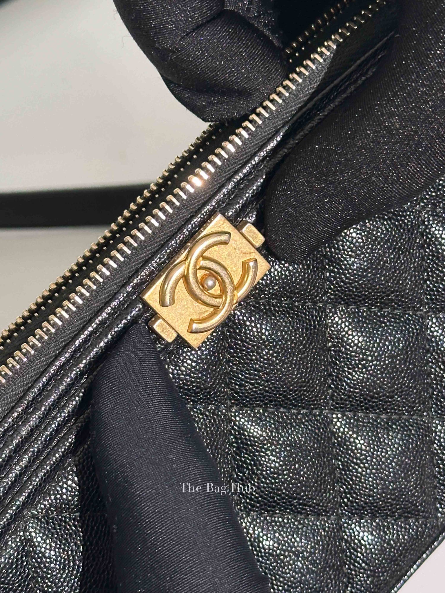 Chanel Black Quilted Leather Boy Chain Clutch Bag GHW