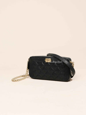 Chanel Black Quilted Leather Boy Chain Clutch Bag GHW