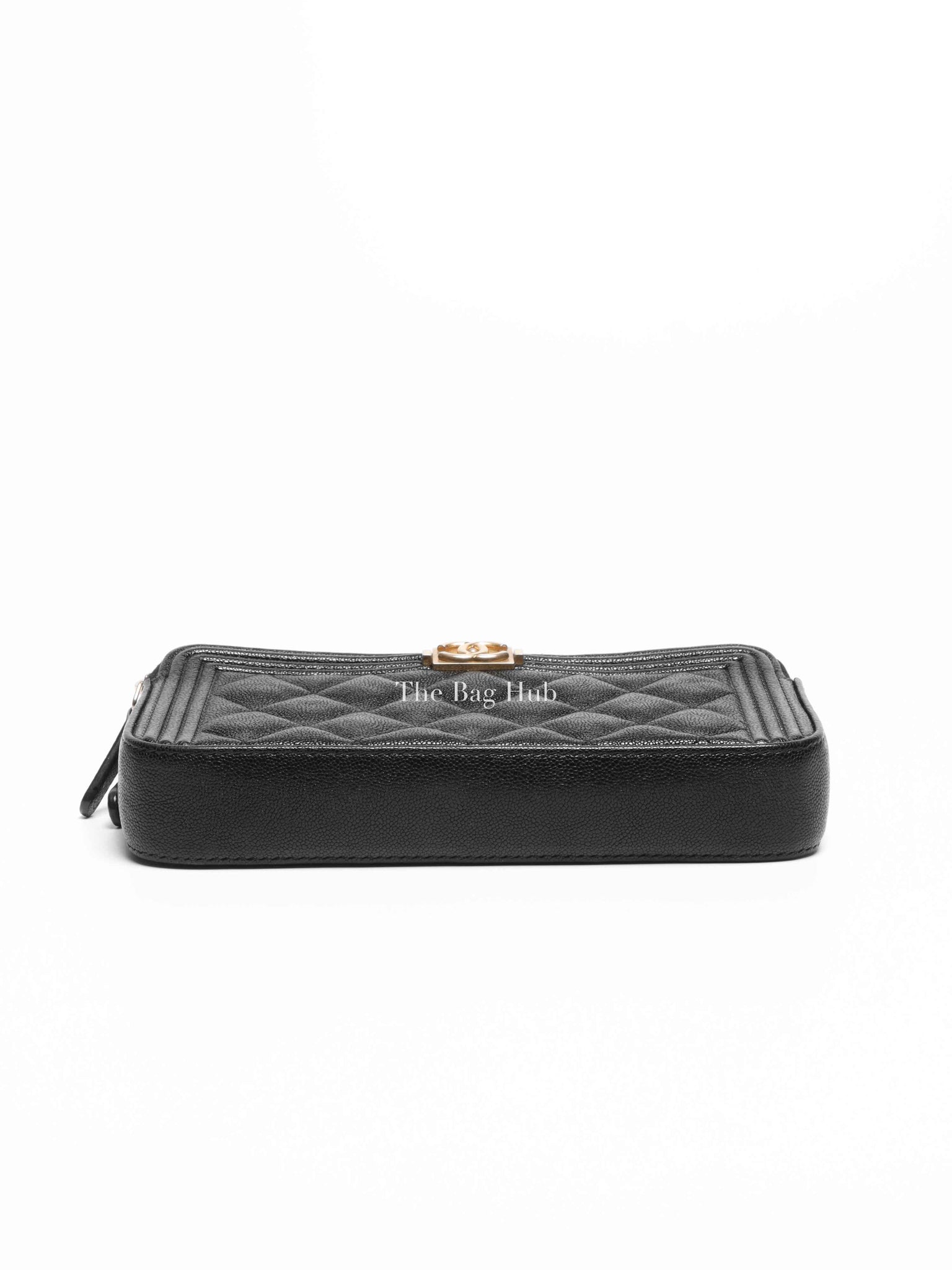 Chanel Black Quilted Leather Boy Chain Clutch Bag GHW