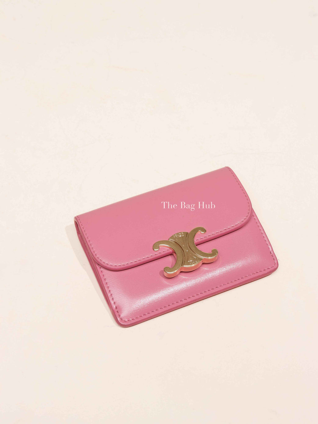 Celine Pink Shiny Calfskin Triomphe Flap Card Holder