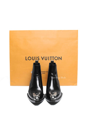Louis Vuitton Black Leather Metal Captoe Cosplay Ankle Boots Size 38
