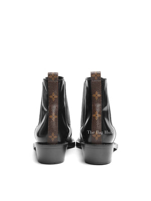 Louis Vuitton Black Leather Metal Captoe Cosplay Ankle Boots Size 38