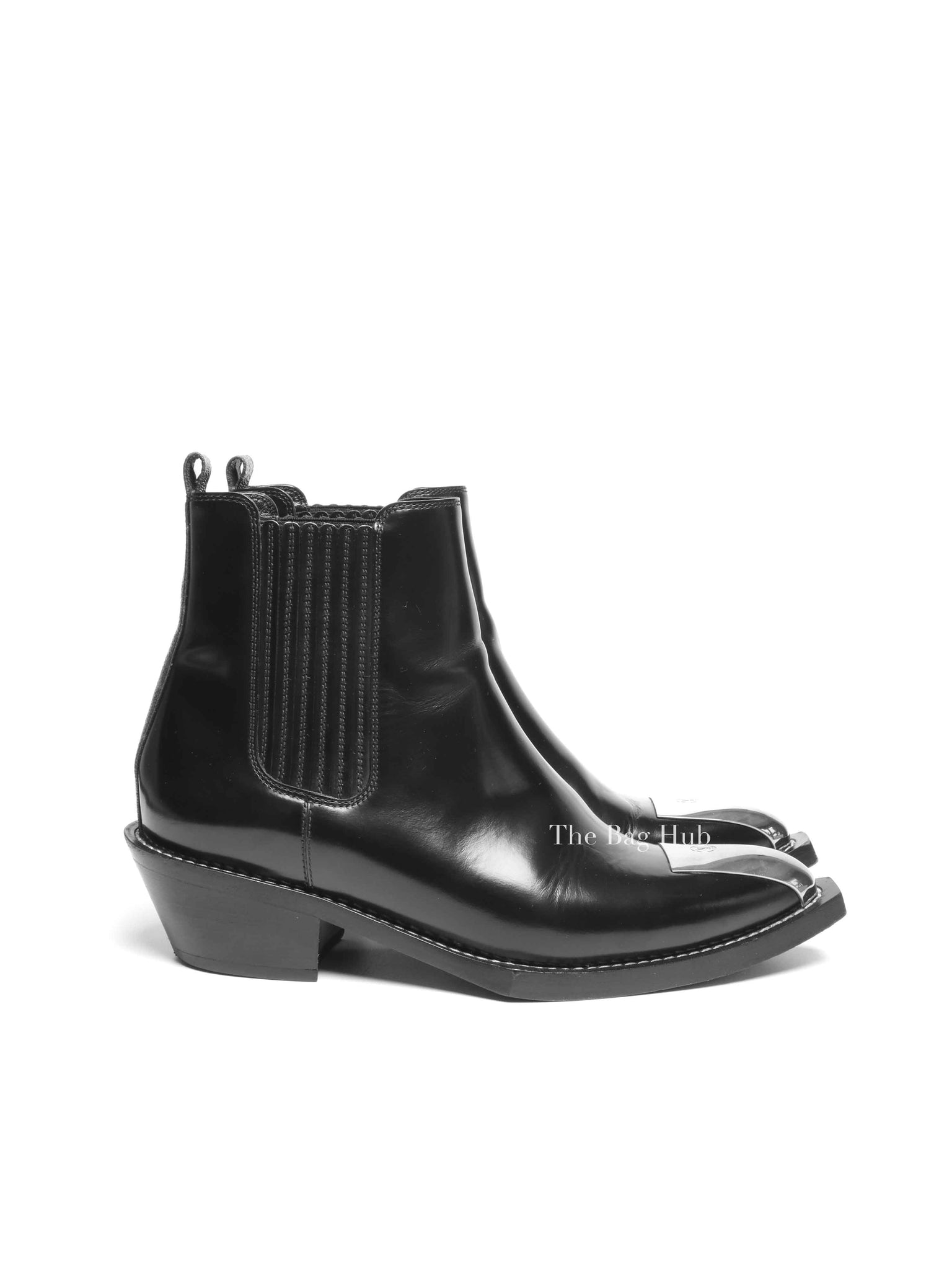 Louis Vuitton Black Leather Metal Captoe Cosplay Ankle Boots Size 38