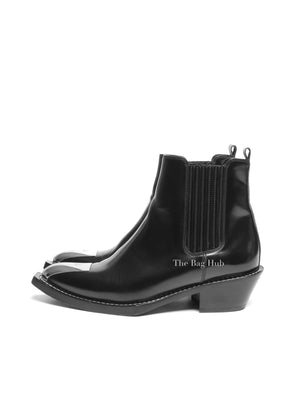 Louis Vuitton Black Leather Metal Captoe Cosplay Ankle Boots Size 38
