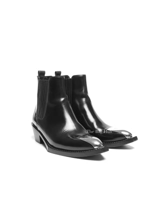 Louis Vuitton Black Leather Metal Captoe Cosplay Ankle Boots Size 38