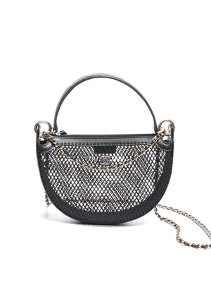 Chanel Black Shiny Lambskin Mesh Clutch With Chain Hobo Bag GHW