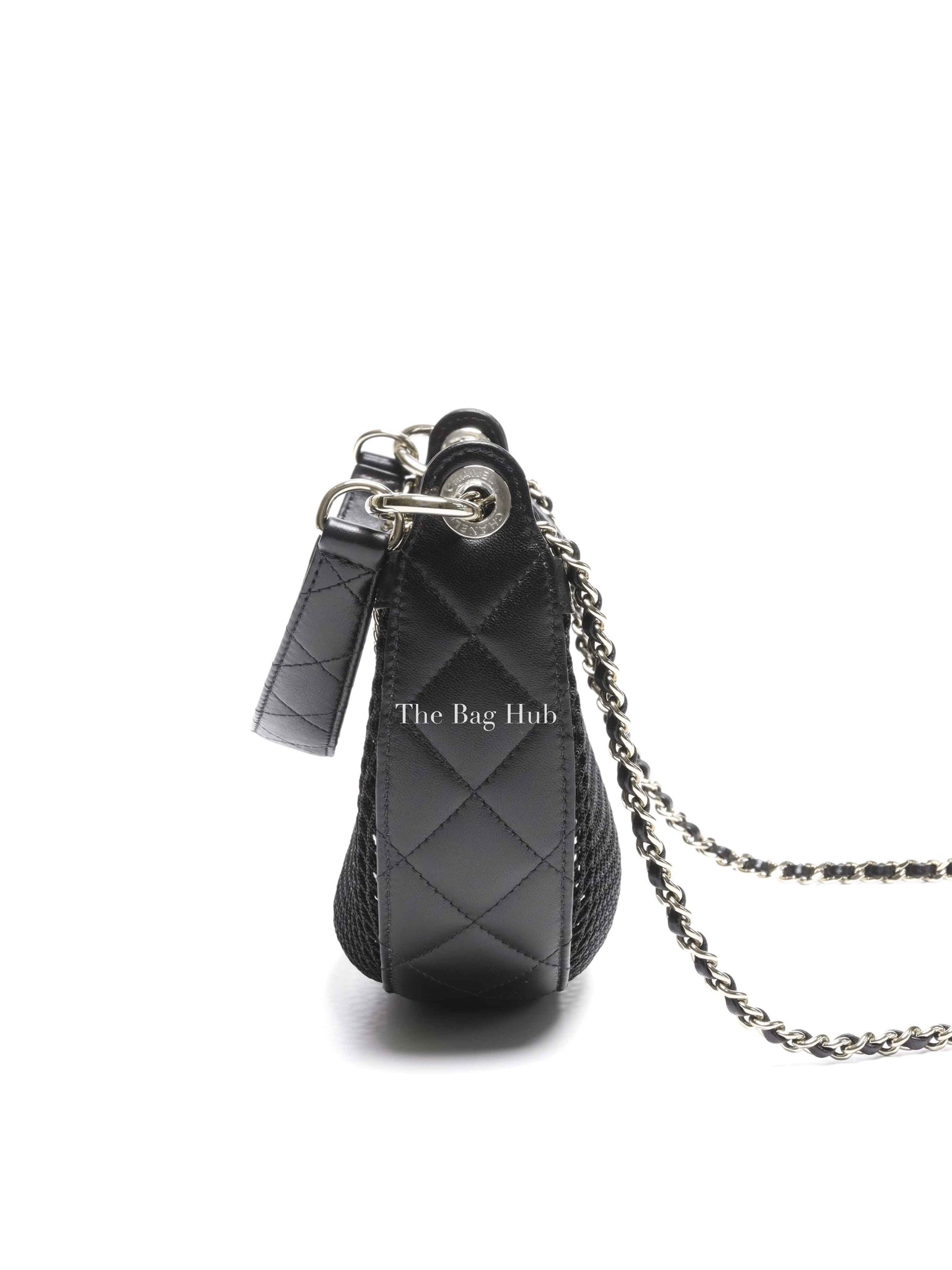Chanel Black Shiny Lambskin Mesh Clutch With Chain Hobo Bag GHW