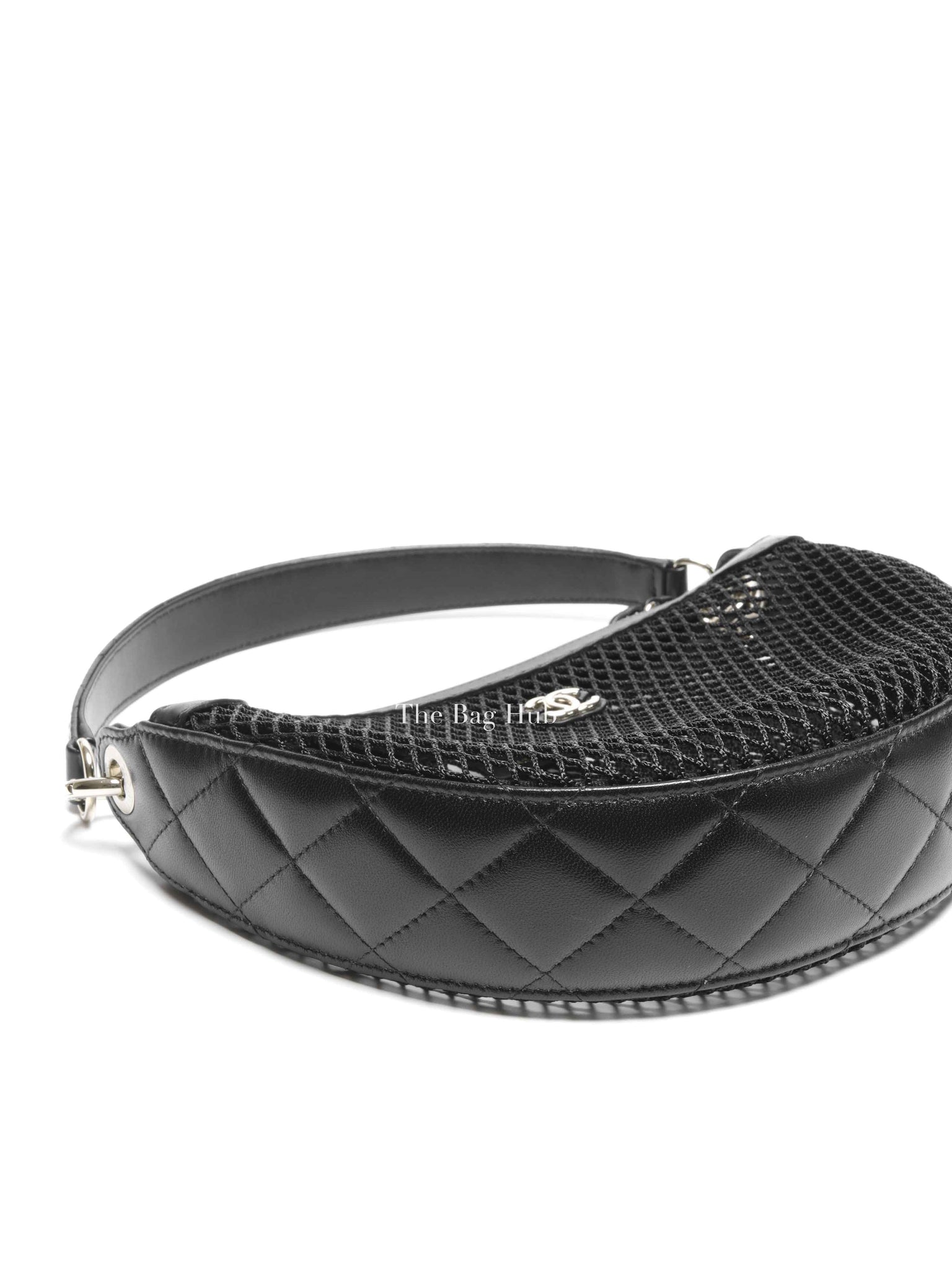 Chanel Black Shiny Lambskin Mesh Clutch With Chain Hobo Bag GHW