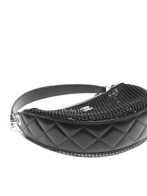 Chanel Black Shiny Lambskin Mesh Clutch With Chain Hobo Bag GHW